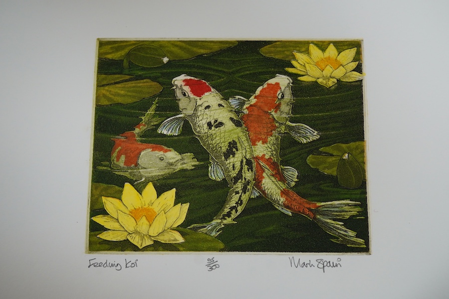 Mark Spain (b.1962), Four etchings with aquatints to include: 'Resting coy' and 'Hogging the moonlight', each signed in pencil, limited edition, unframed, largest 28 x 38cm